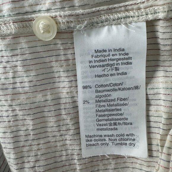 Madewell Blouse Ruffle Sleeve Cotton Metallic Stripes Front Closure, Airy Sz M - Picture 11 of 12